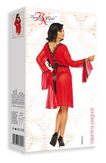 Beauty Night Valentina Sheer Mesh Lace Deep V Bell Sleeve Peignoir Red
