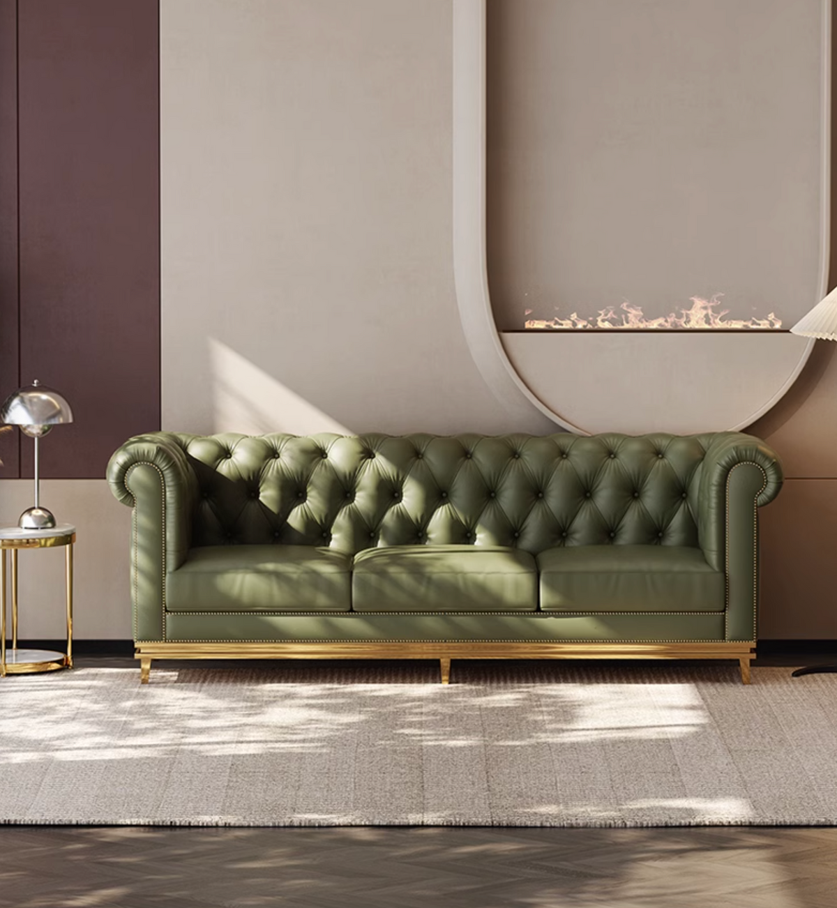 Abbado Chesterfield Three Seater Sofa, Real Leather