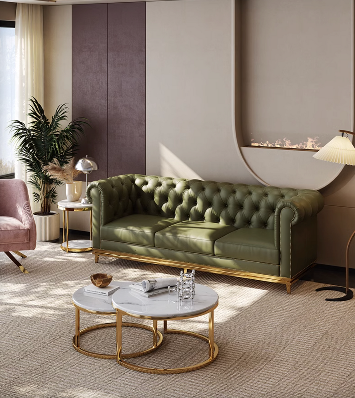 Abbado Chesterfield Three Seater Sofa, Real Leather