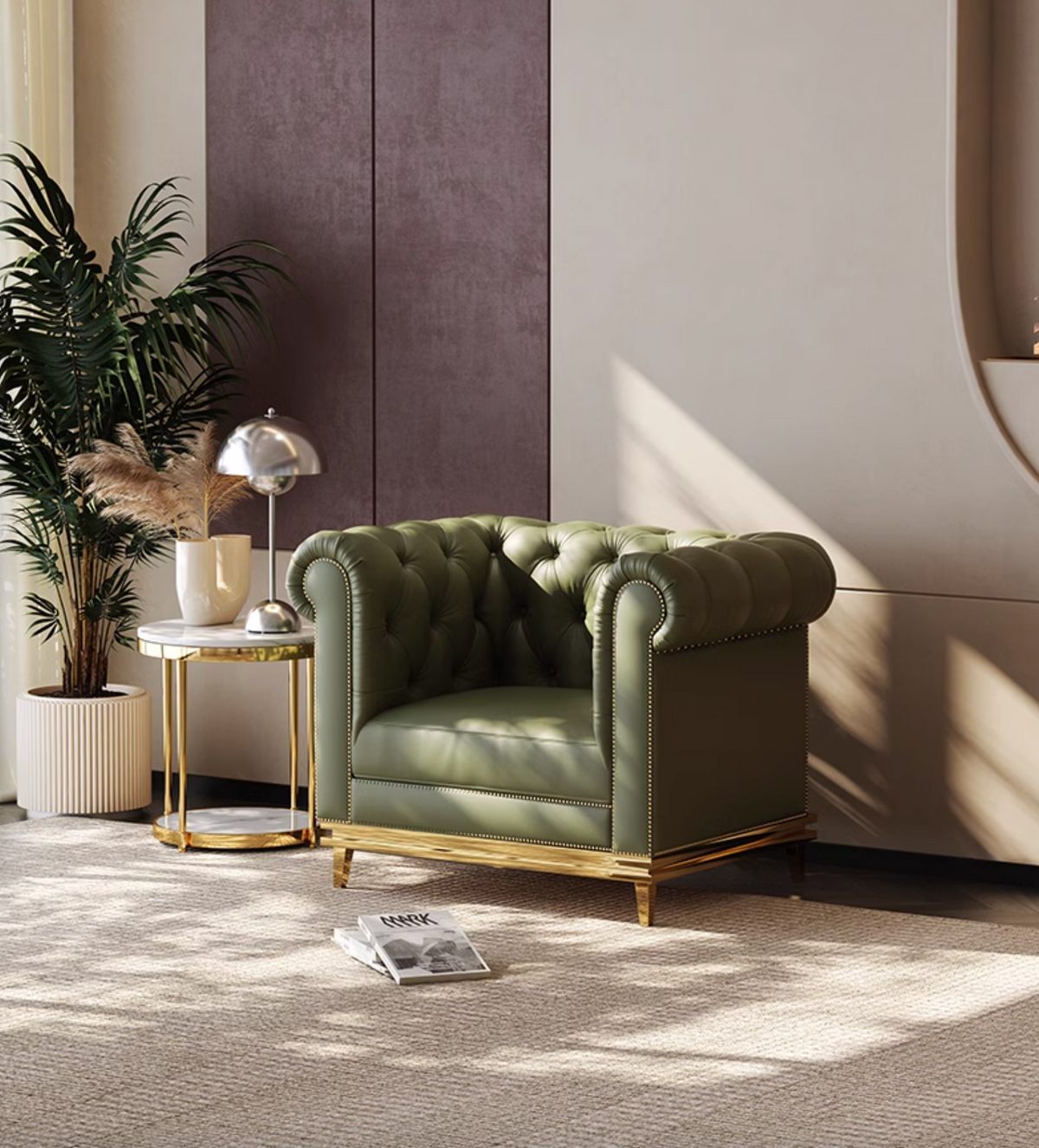 Abbado Chesterfield Three Seater Sofa, Real Leather