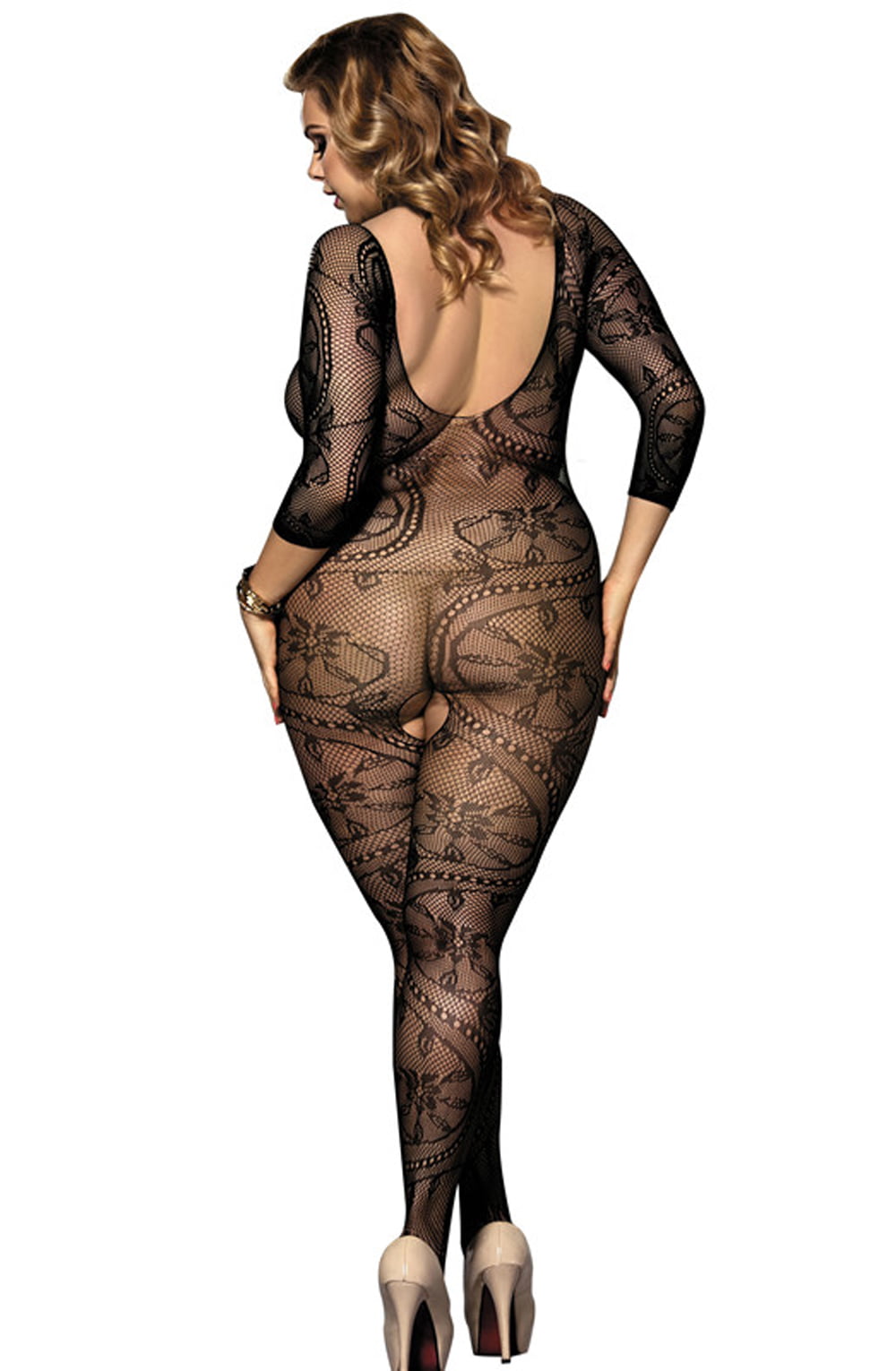 YesX Plus Size Patterned Full Bodystocking Black One Size Plus