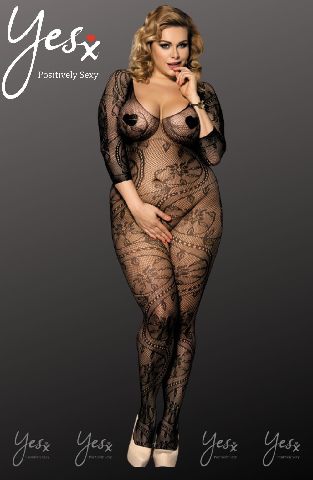 YesX Plus Size Patterned Full Bodystocking Black One Size Plus