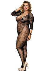 YesX Plus Size Patterned Full Bodystocking Black One Size Plus