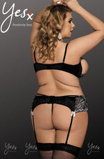YesX Plus Size Open Shelf Bra & Thong Embroidered Lingerie Set Black