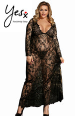YesX Plus Size Long Gown & Thong Black