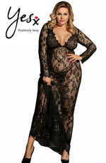 YesX Long Gown & Thong Black