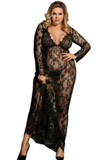 YesX Plus Size Long Gown & Thong Black