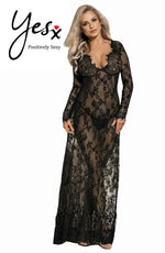 YesX Long Gown & Thong Black