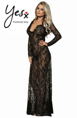 YesX Long Gown & Thong Black