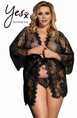 YesX Plus Size Robe Set Black - Up to 6XL
