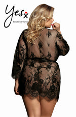 YesX Plus Size Robe Set Black - Up to 6XL