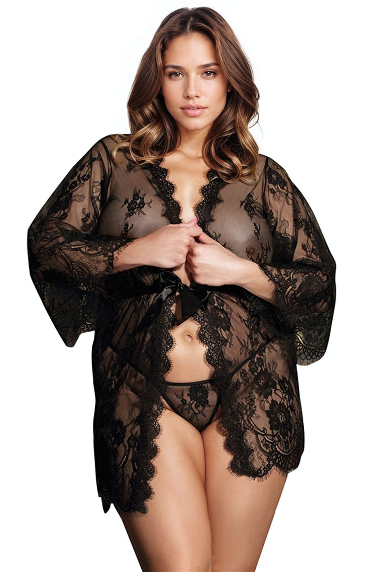 YesX Plus Size Robe Set Black - Up to 6XL