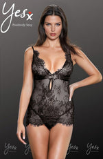 YesX Eyelash Lace Chemise & Thong Set Black