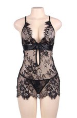 YesX Eyelash Lace Chemise & Thong Set Black