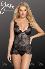 YesX Eyelash Lace Chemise & Thong Set Black