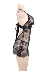 YesX Eyelash Lace Chemise & Thong Set Black