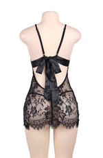 YesX Eyelash Lace Chemise & Thong Set Black