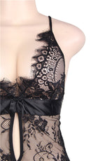 YesX Eyelash Lace Chemise & Thong Set Black