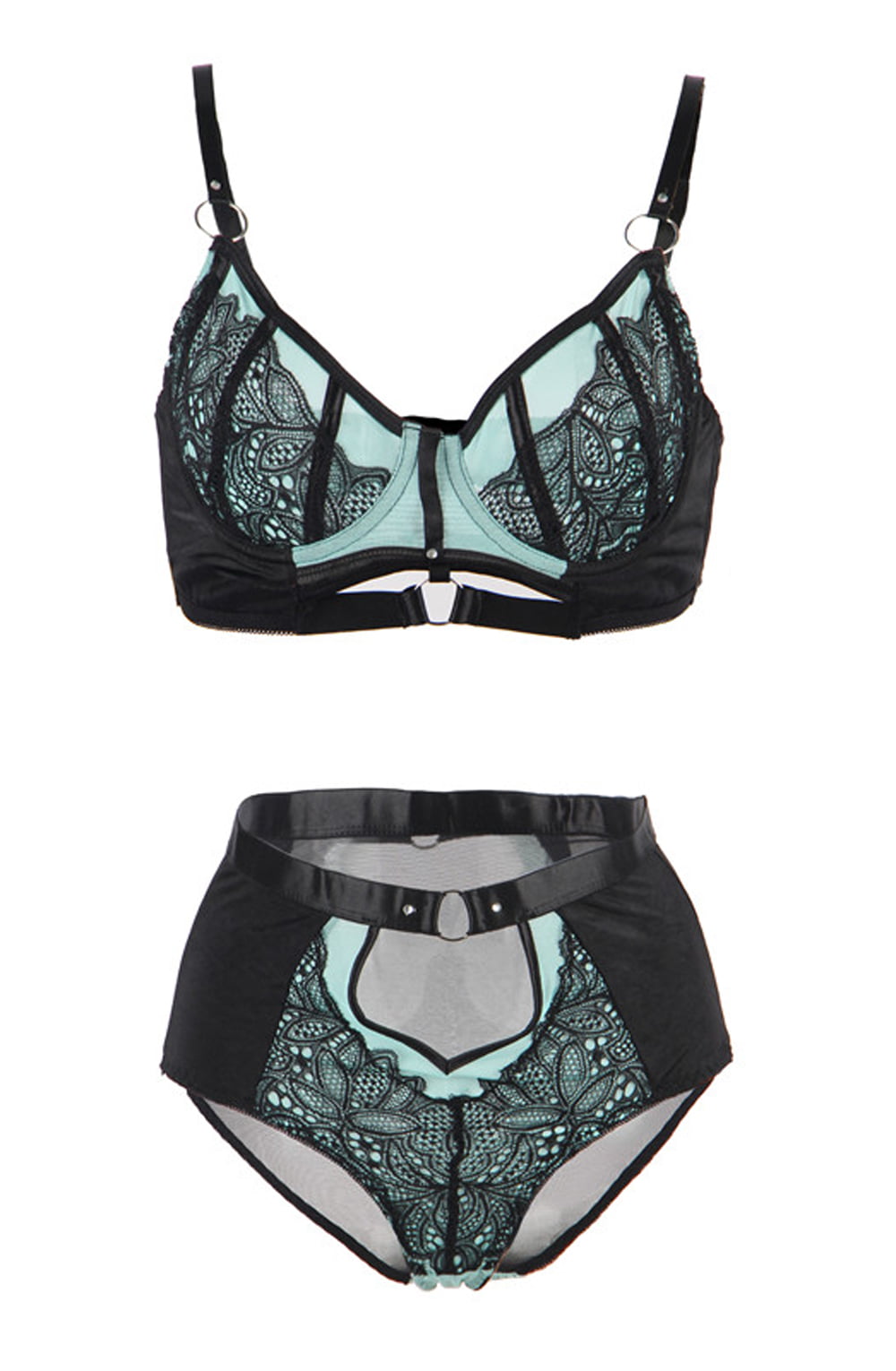 YesX Bra Brief Lingerie Set Black & Blue