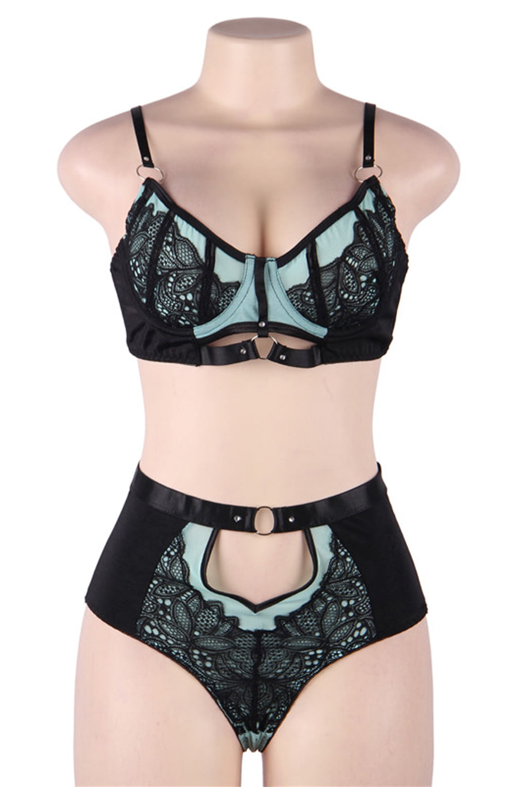 YesX Bra Brief Lingerie Set Black & Blue