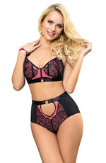 YesX Lace Bra & Panties Two Piece Lingerie Set Black & Pink