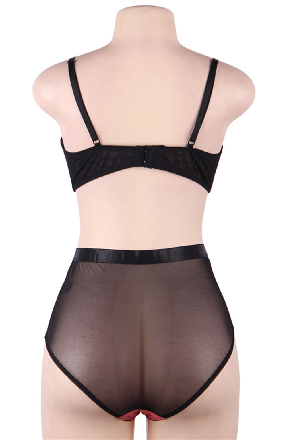 YesX Lace Bra & Panties Two Piece Lingerie Set Black & Pink