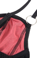 YesX Lace Bra & Panties Two Piece Lingerie Set Black & Pink