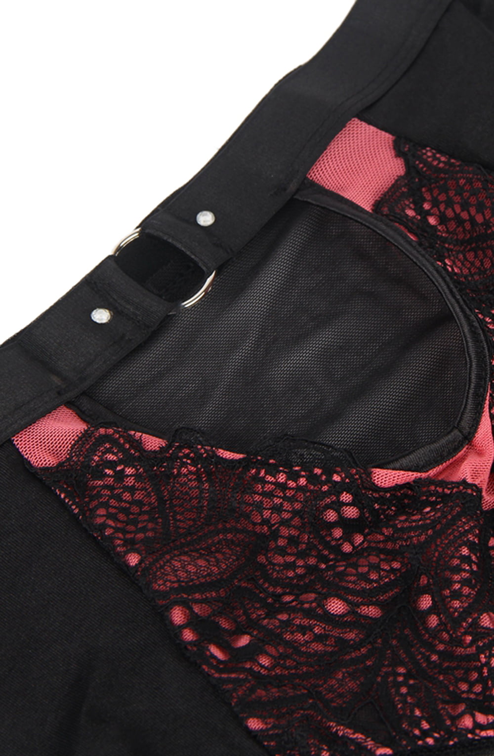 YesX Lace Bra & Panties Two Piece Lingerie Set Black & Pink