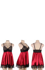 YesX Babydoll & Blindfold Red Satin & Black Lace