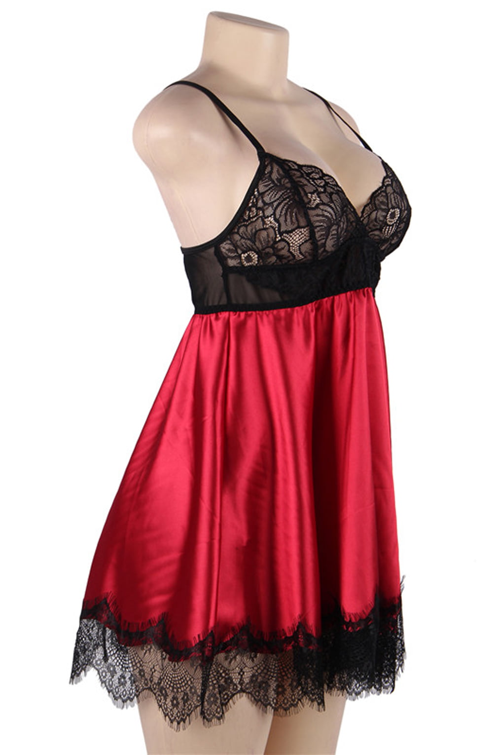 YesX Babydoll & Blindfold Red Satin & Black Lace