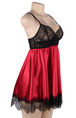 YesX Babydoll & Blindfold Red Satin & Black Lace
