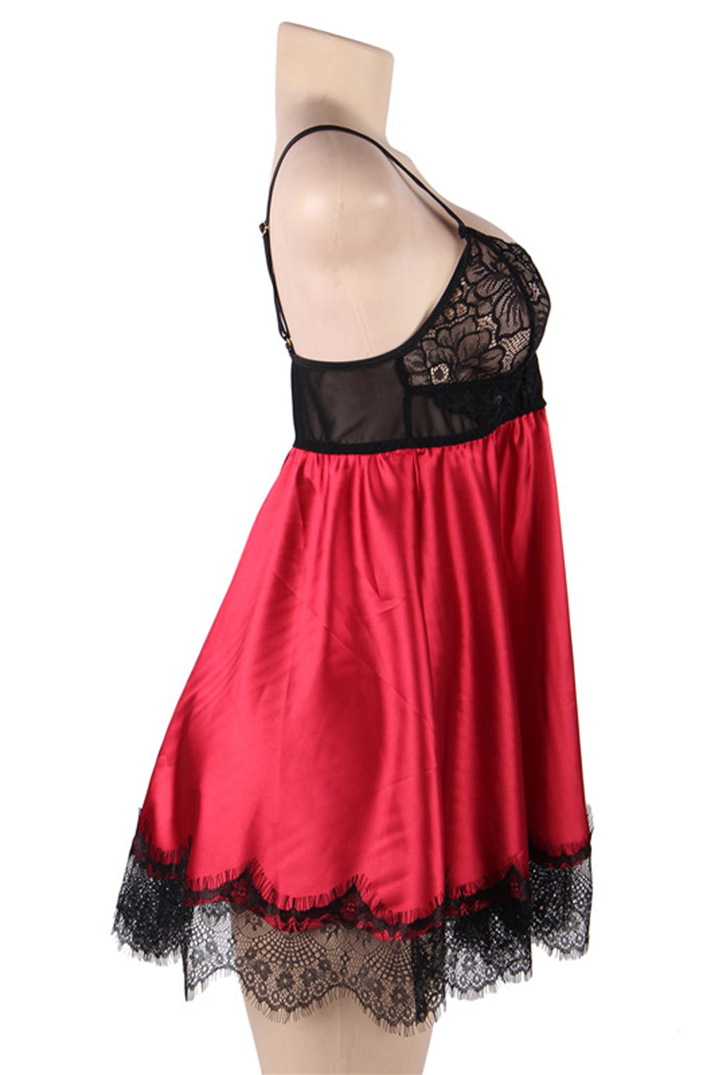 YesX Babydoll & Blindfold Red Satin & Black Lace