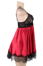 YesX Babydoll & Blindfold Red Satin & Black Lace