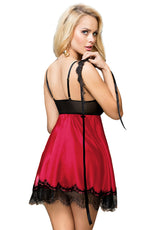 YesX Babydoll & Blindfold Red Satin & Black Lace