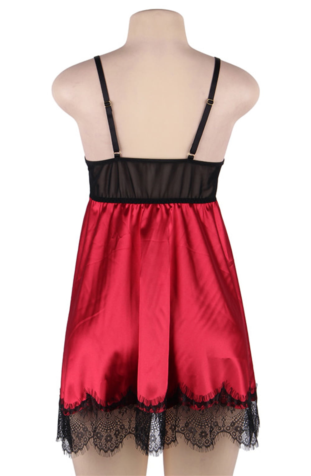 YesX Babydoll & Blindfold Red Satin & Black Lace