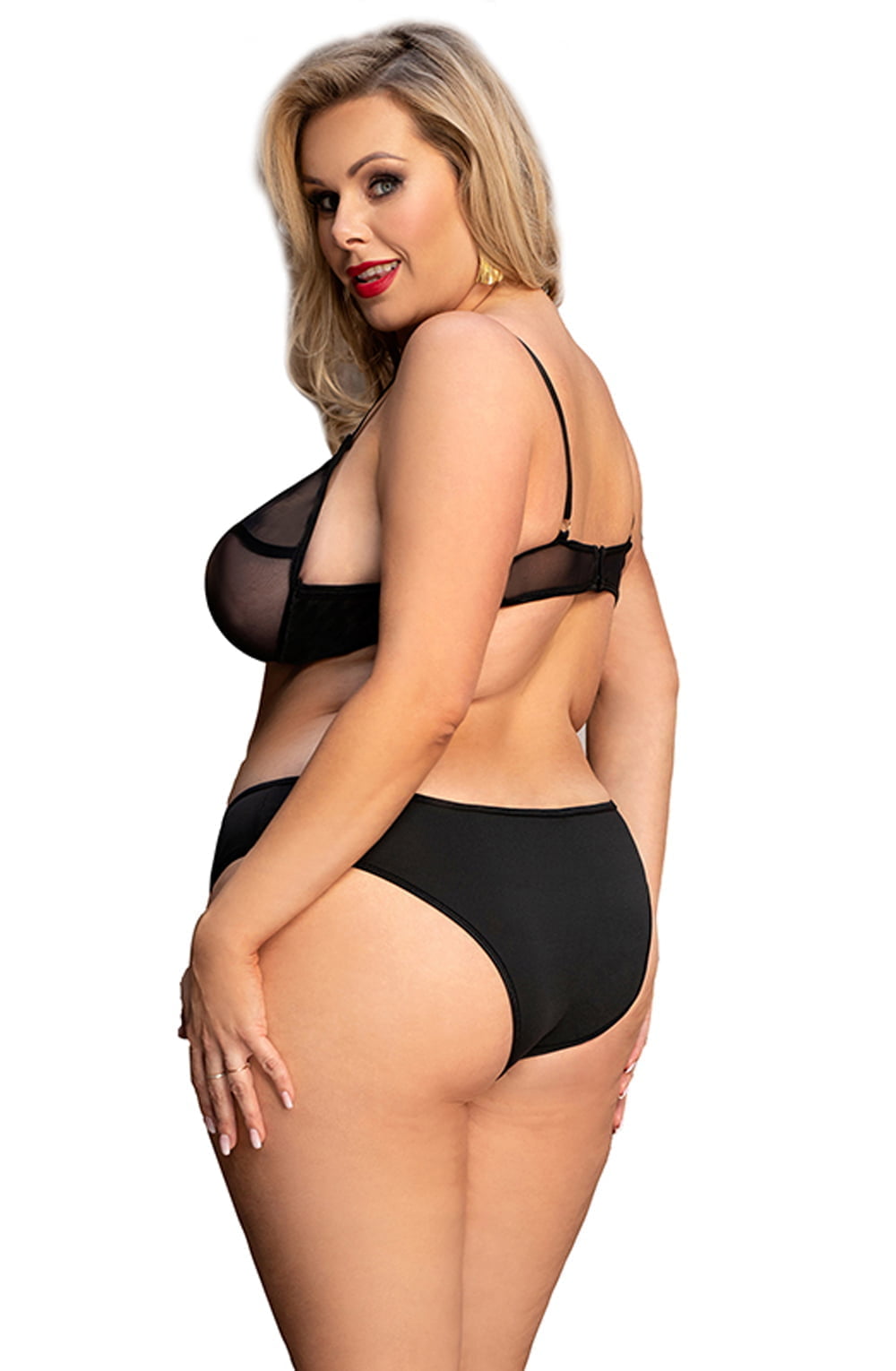 YesX Plus Size Bra and Brief Lingerie Set Black