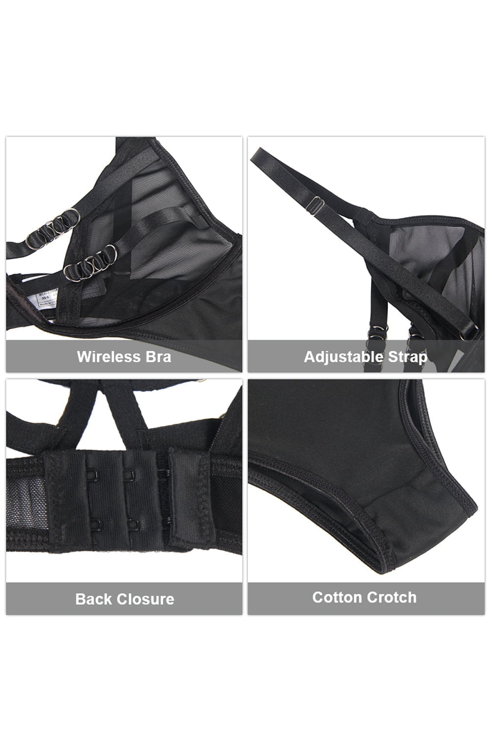 YesX Bra Lingerie Set Black