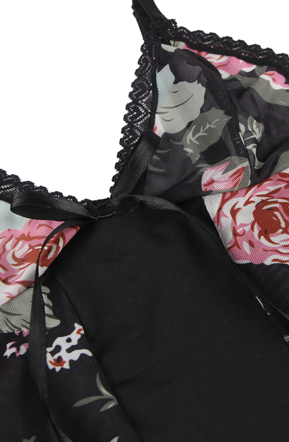 YesX Floral Babydoll Chemise Black & Floral