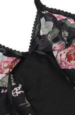 YesX Plus Size Floral Babydoll Chemise Black with Flowers
