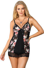 YesX Floral Babydoll Chemise Black & Floral