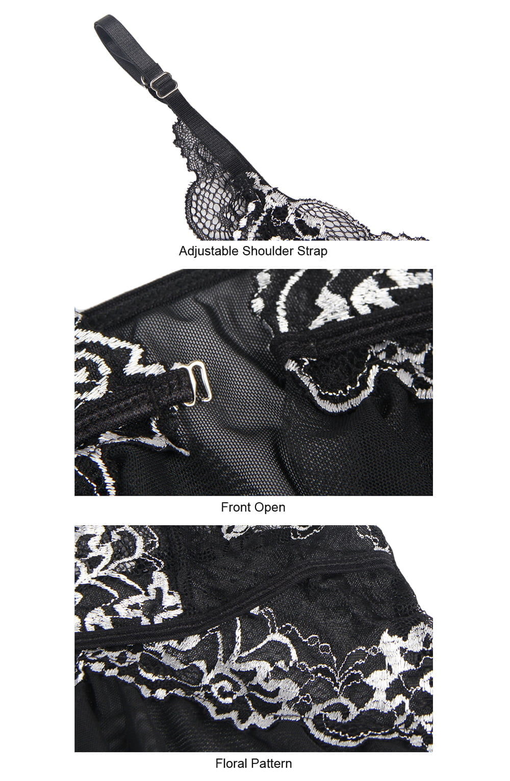 Yes X Floaty Babydoll & Thong Set with Embroidery Black Lingerie Set