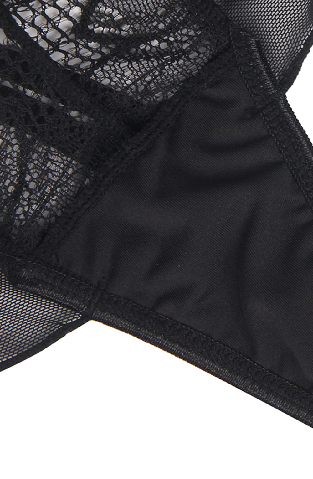 YesX Open Front Deep V Lace Tulle Teddy Black