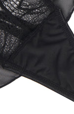 YesX Open Front Deep V Lace Tulle Teddy Black