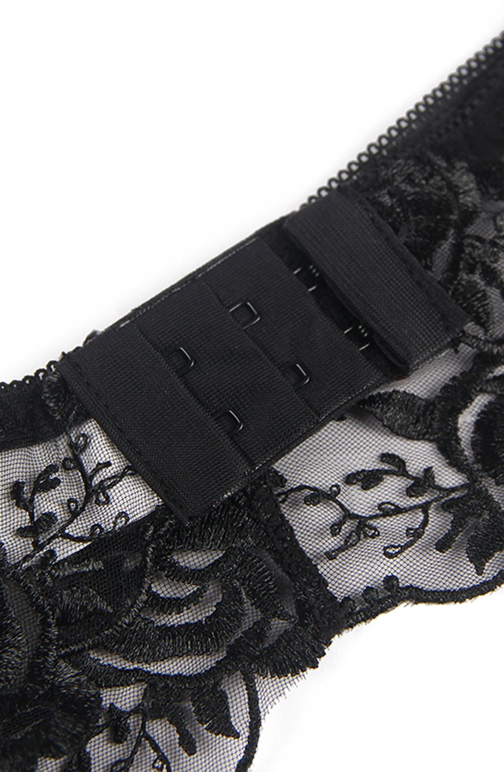 YesX Embroidered Lace 3 Piece Lingerie Set Black