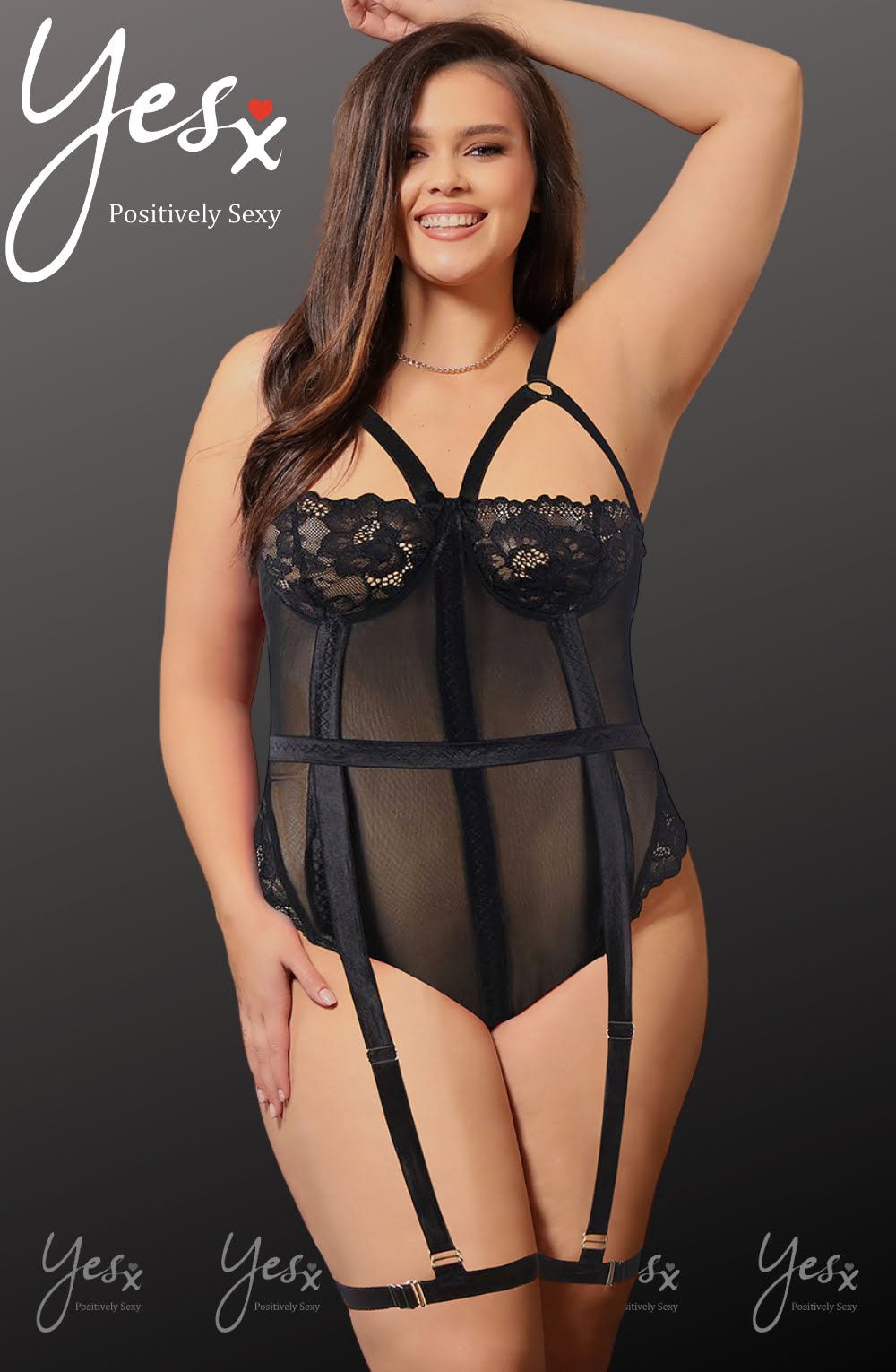 YesX Plus Size Lace Bodysuit Black
