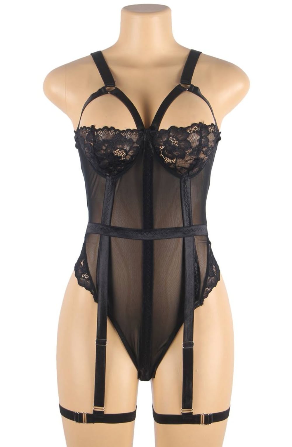 YesX Plus Size Lace Bodysuit Black