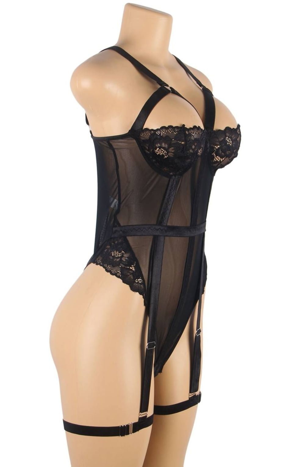 YesX Plus Size Lace Bodysuit Black