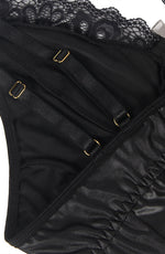 YesX Gartered Zip-up Wet Look 2 Piece Babydoll Set Black