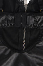 YesX Gartered Zip-up Wet Look 2 Piece Babydoll Set Black