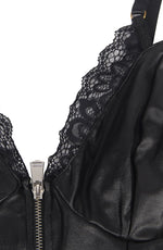 YesX Gartered Zip-up Wet Look 2 Piece Babydoll Set Black